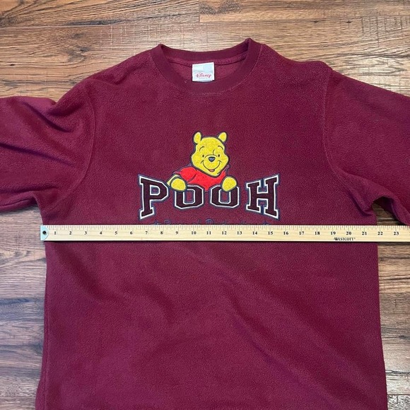 Vintage Disney Pooh Fleece Sweater Burgundy Winnie the Pooh Pullover Women Large - Picture 7 of 8